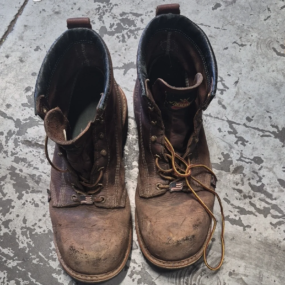 Men's Brown Leather Work Boots - Classic Lace-Up